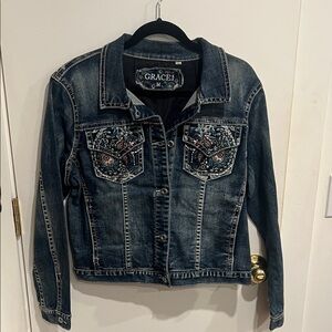 Grace Blue Denim Jacket with Embroidery